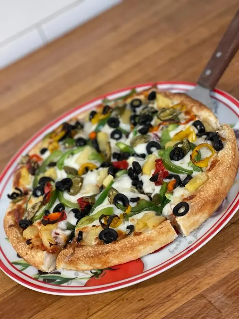 DJ's Special pizza loaded with peppers, jalapenos, pineapple and black olives - St. Albert, AB